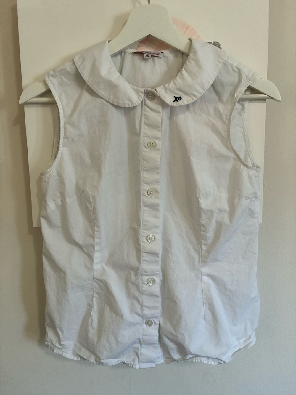 Frances Valentine Sleeveless Shirt with Peter Pan Collar and XO Embroidery